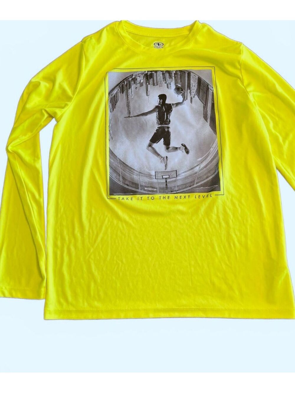 Athletic Works Boys XL Yellow Long Sleeve Basketball Graphic Shirt
